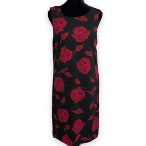 Kathie Lee Collection Women Black Red Shift Dress Floral Print Size Small 4/6